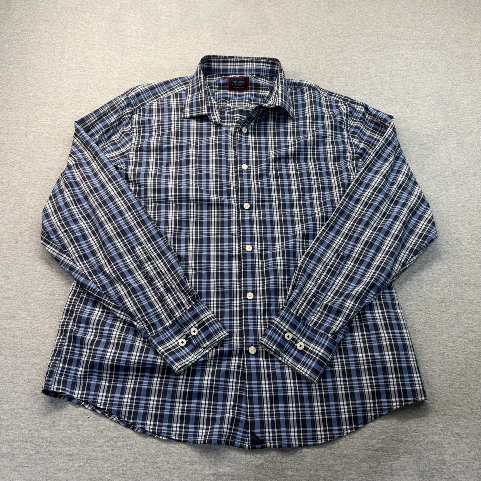 UNTUCKit Men's XL Blue Black Plaid Long Sleeve Cotton Shirt