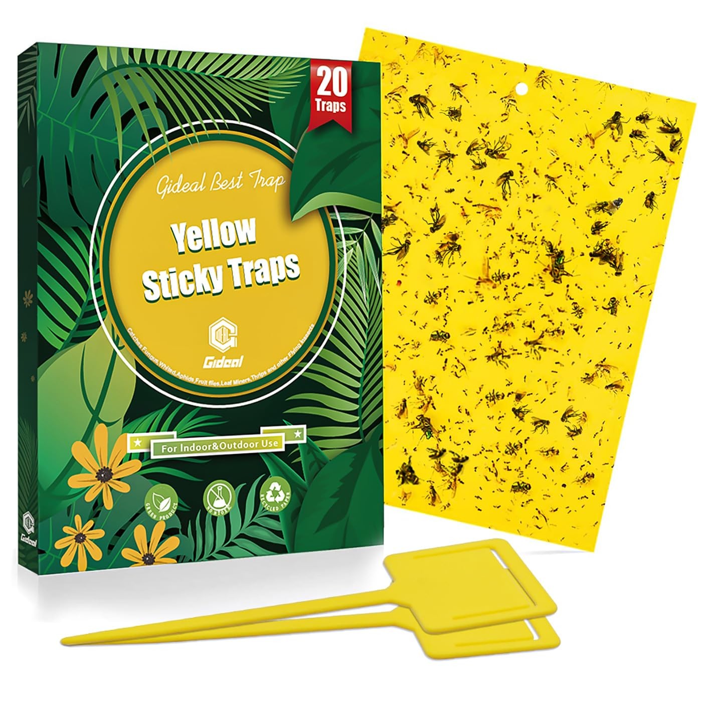 Gideal 20-Pack Dual-Sided Yellow Sticky Traps for Flying 20-Pack, 