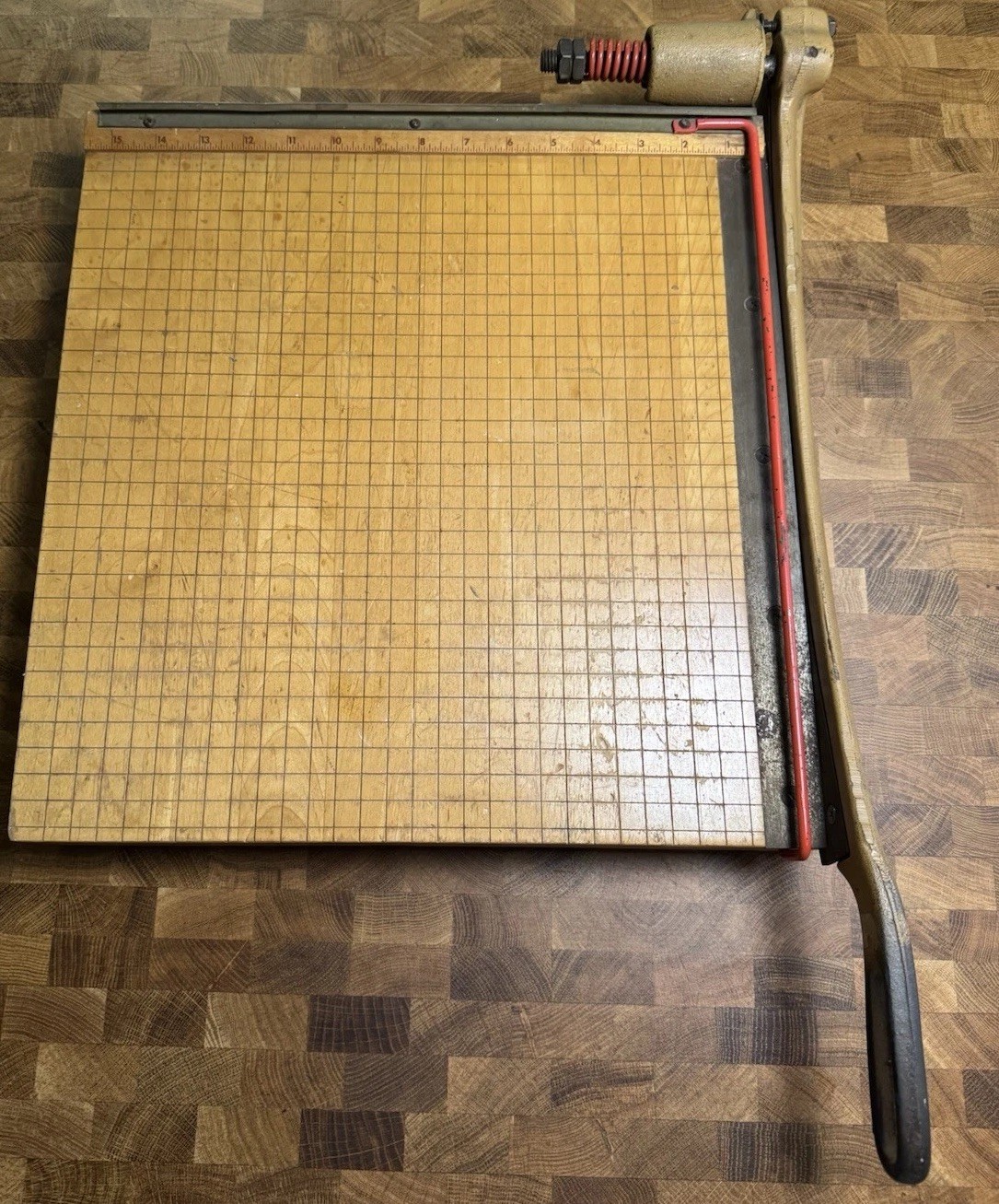 Vintage INGENTO 1142 Heavy Duty Paper Cutter 15x15" - Guillotine Arm - Wood
