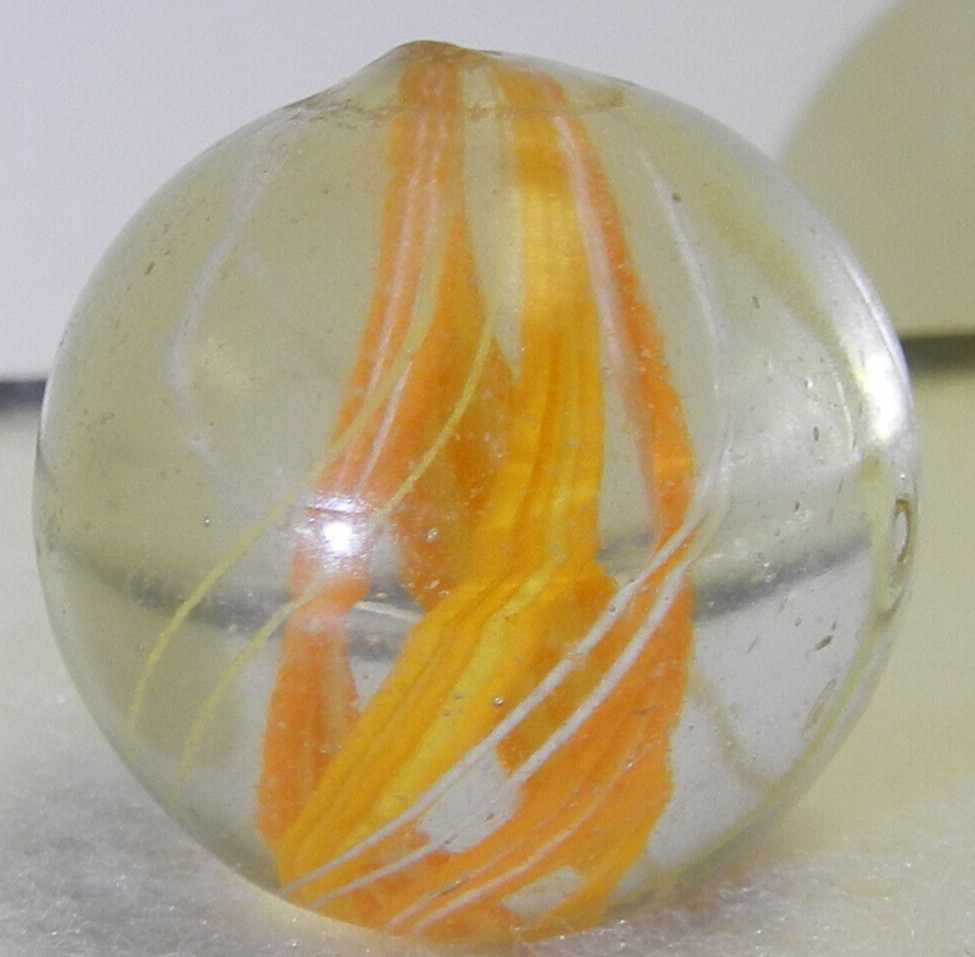 #18682m Large 1 Inch Vintage German Handmade Divided Ribbon Swirl Marble