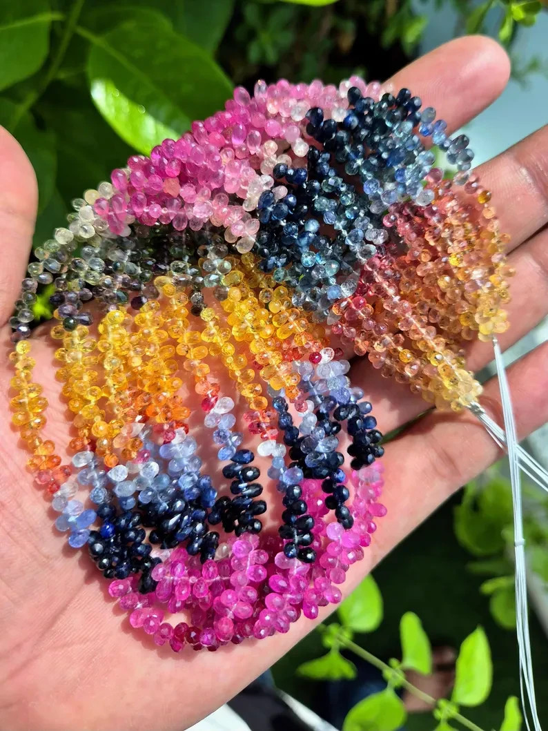 Faceted Sapphire Teardrop Briolette Beads: Multi-Color Gemstone Strand
