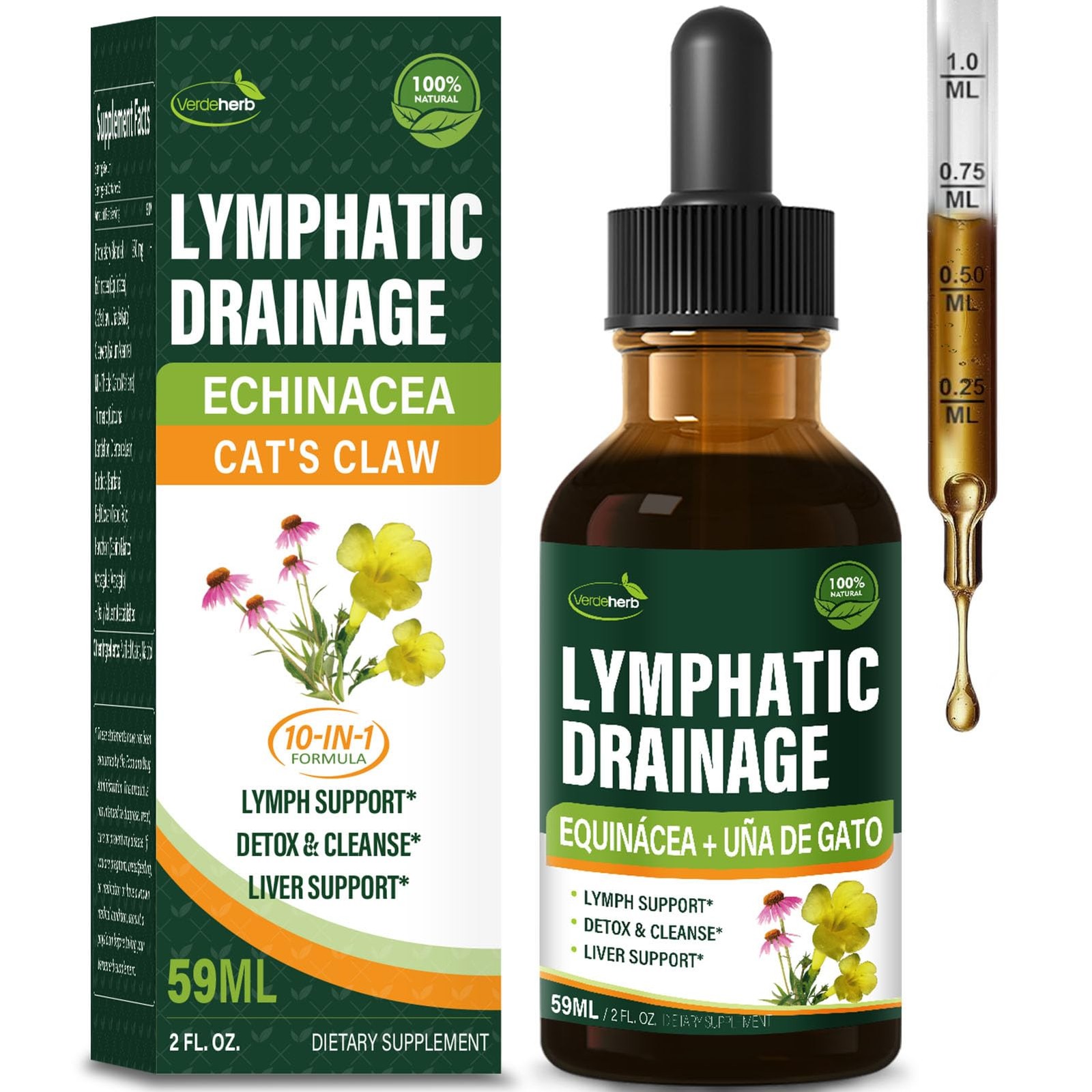 Verdeherb Cleavers Lymphatic Drainage Drops Enhance Lymph 2 Fl Oz (Pack of 1) 
