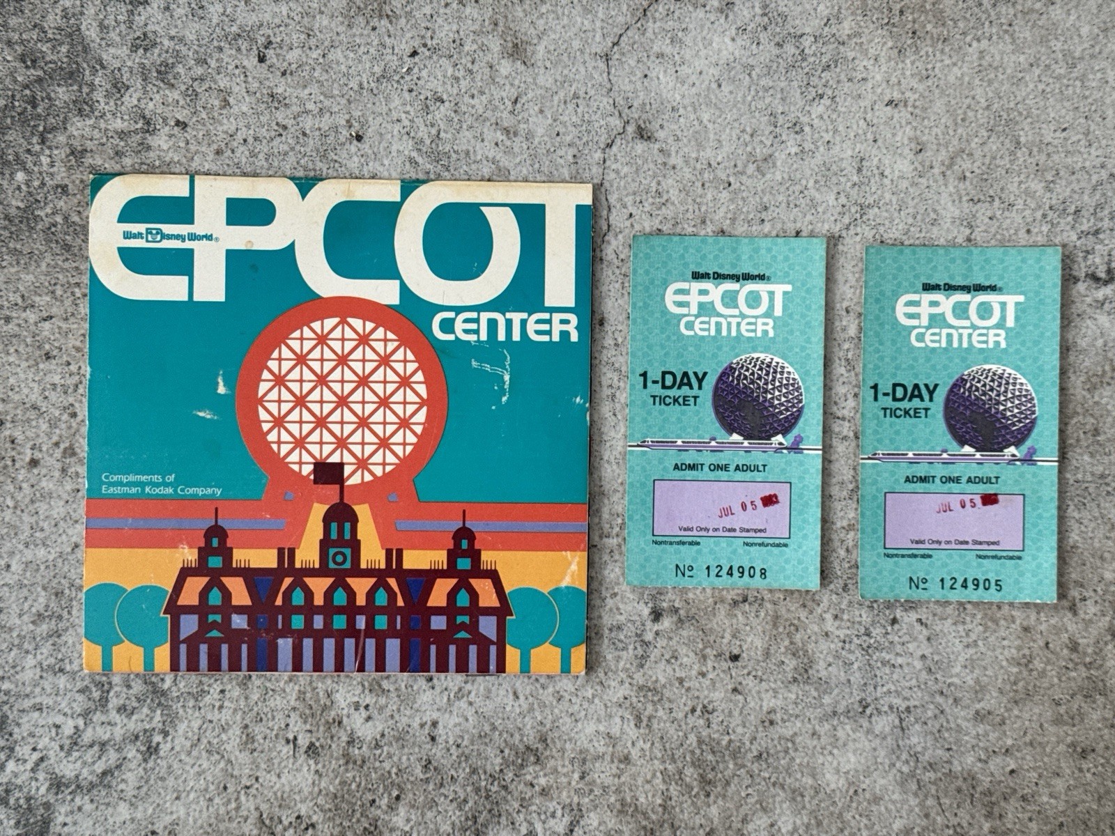 Vintage 1980s EPCOT Center 1-Day Admission Tickets w/ EPCOT Guide Booklet Disney
