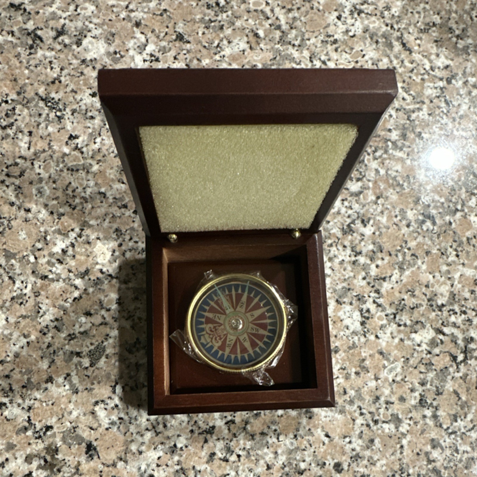 Prudential Brass Maritime Compass in Wooden Case Made in Taiwan