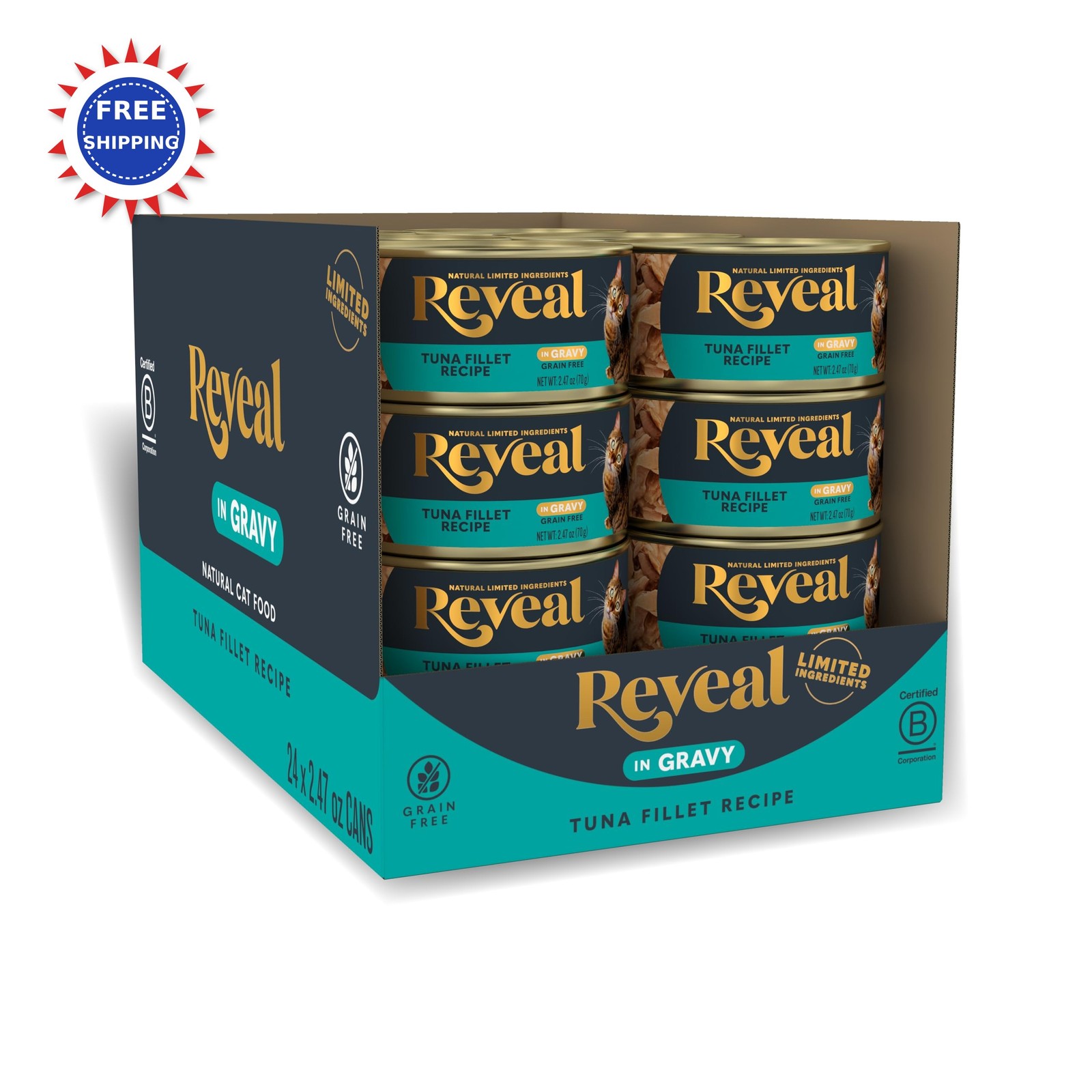 Wet Canned Cat Food Tuna in Gravy 2.47 Oz Pack Reveal Natural Limited Grain