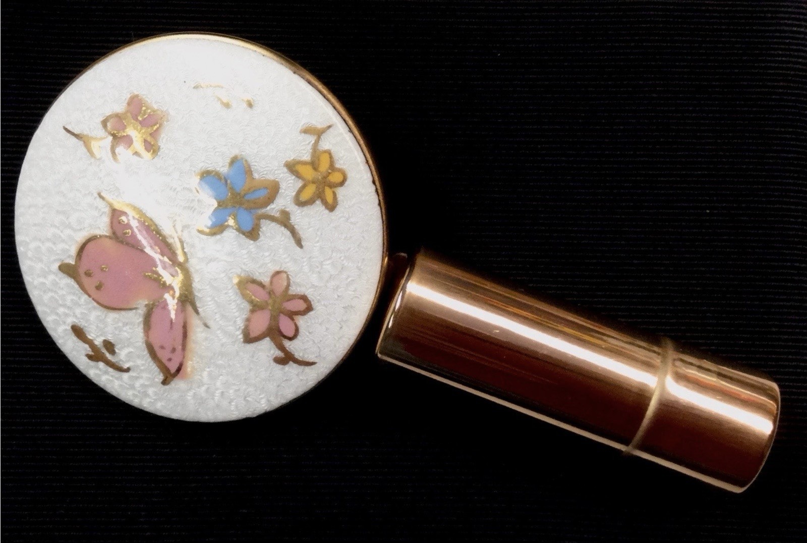 Unused Guilloche Foldout Lipstick Tube With Mirror Butterflies Flowers 