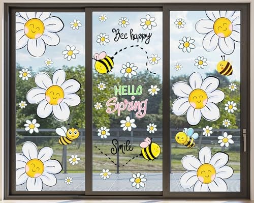 Spring Daisy Window Clings Decorations for Glass Hello Spring Window Stickers 