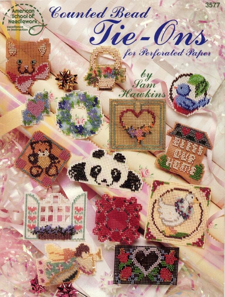 VTG!AMERICAN SCHOOL OF NEEDLEWORK COUNTED BEAD TIE ONS FOR PERFORATED PAPER