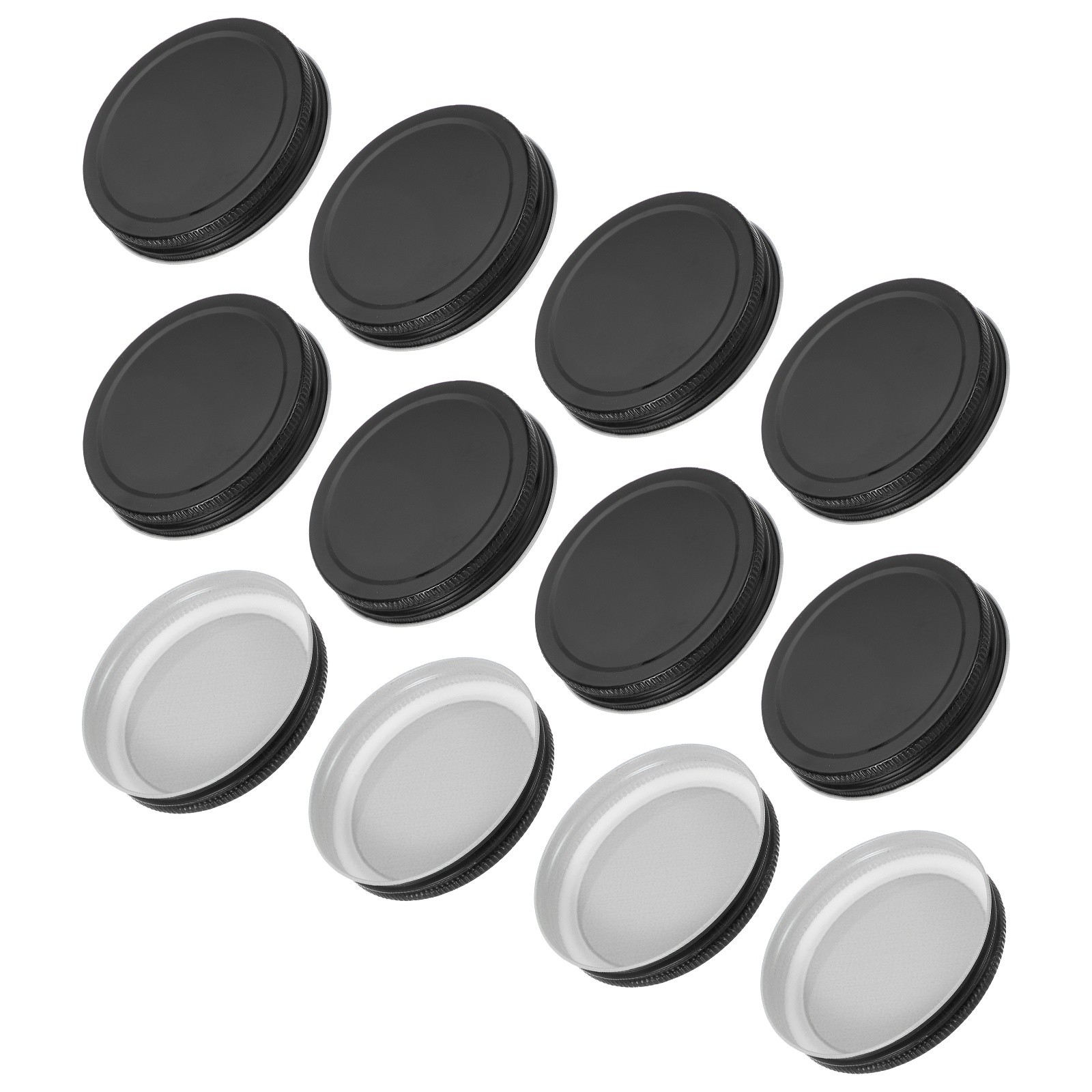 12Pcs Tinplate Canning Lids with Label for Regular Mason Jar Black(86mm)