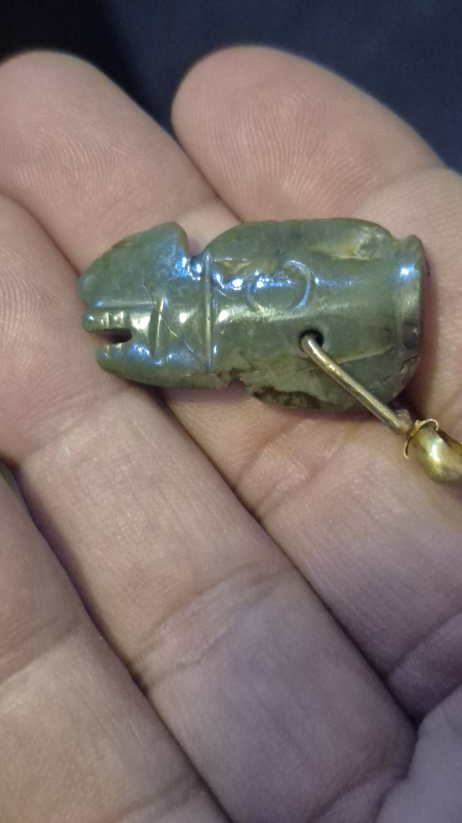 Pre Columbian  Jade And Gold Chameleon Pendant  Costa Rica
