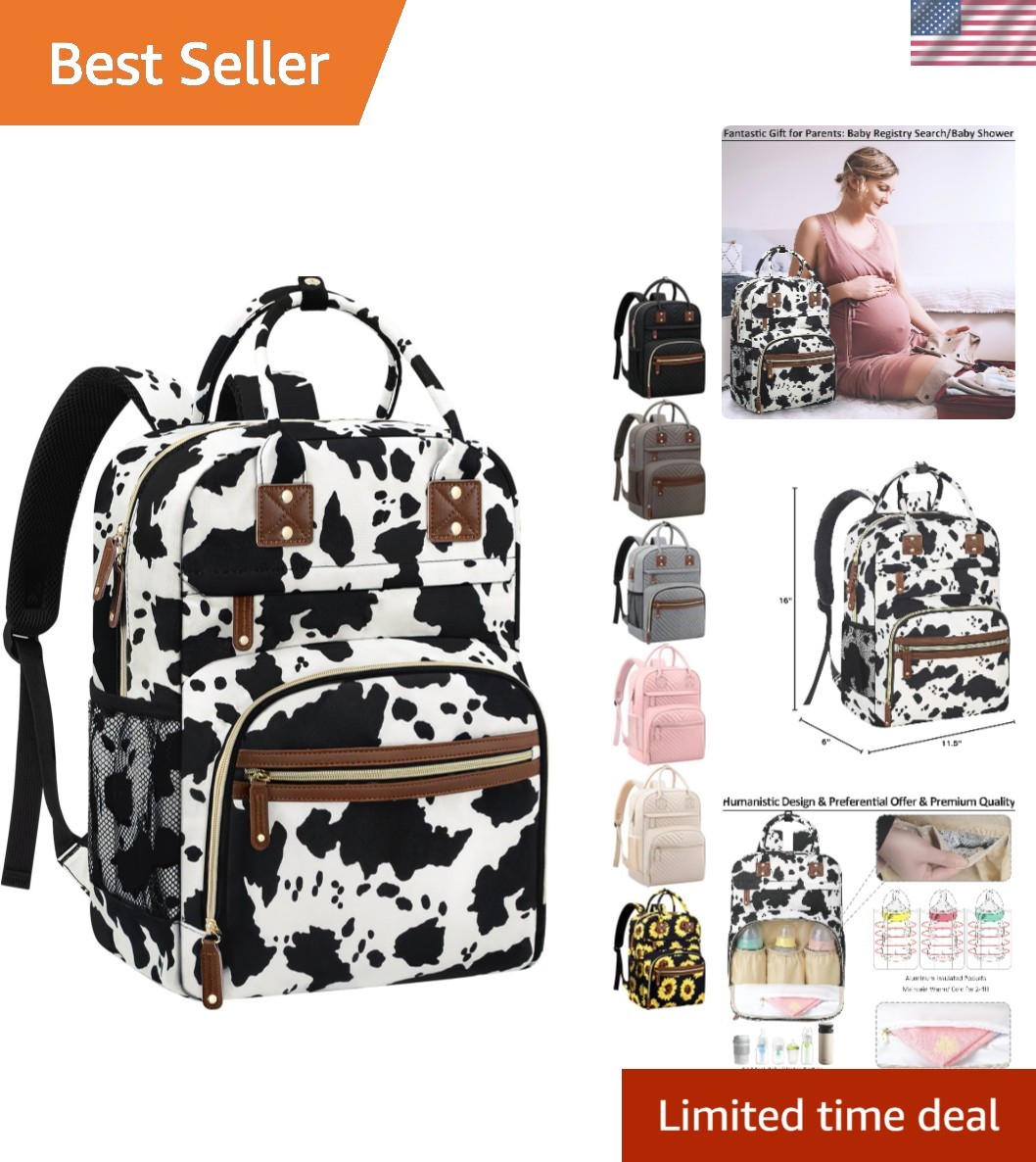 Large Capacity Baby Diaper Bag Backpack with Insulated Cow Print Standard