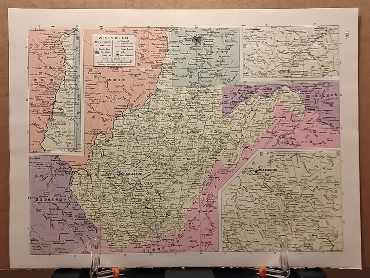 Old Vintage WEST VIRGINIA Atlas Map 1961 MSM Life Pictorial Atlas of the World