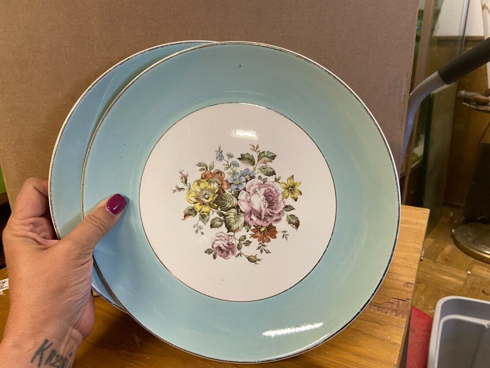 2 Vintage Danube Cunningham & Pickett Hand Decorated Soup Bowls 8 1/4"