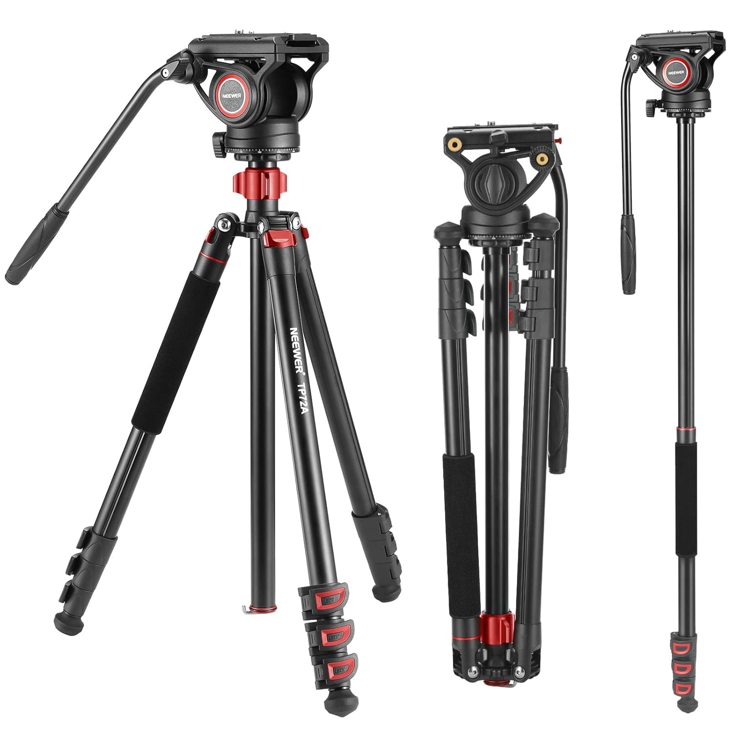 TP72A 72" Fluid Head Video Tripod Monopod,360° Pan & +90°/-70° Tilt