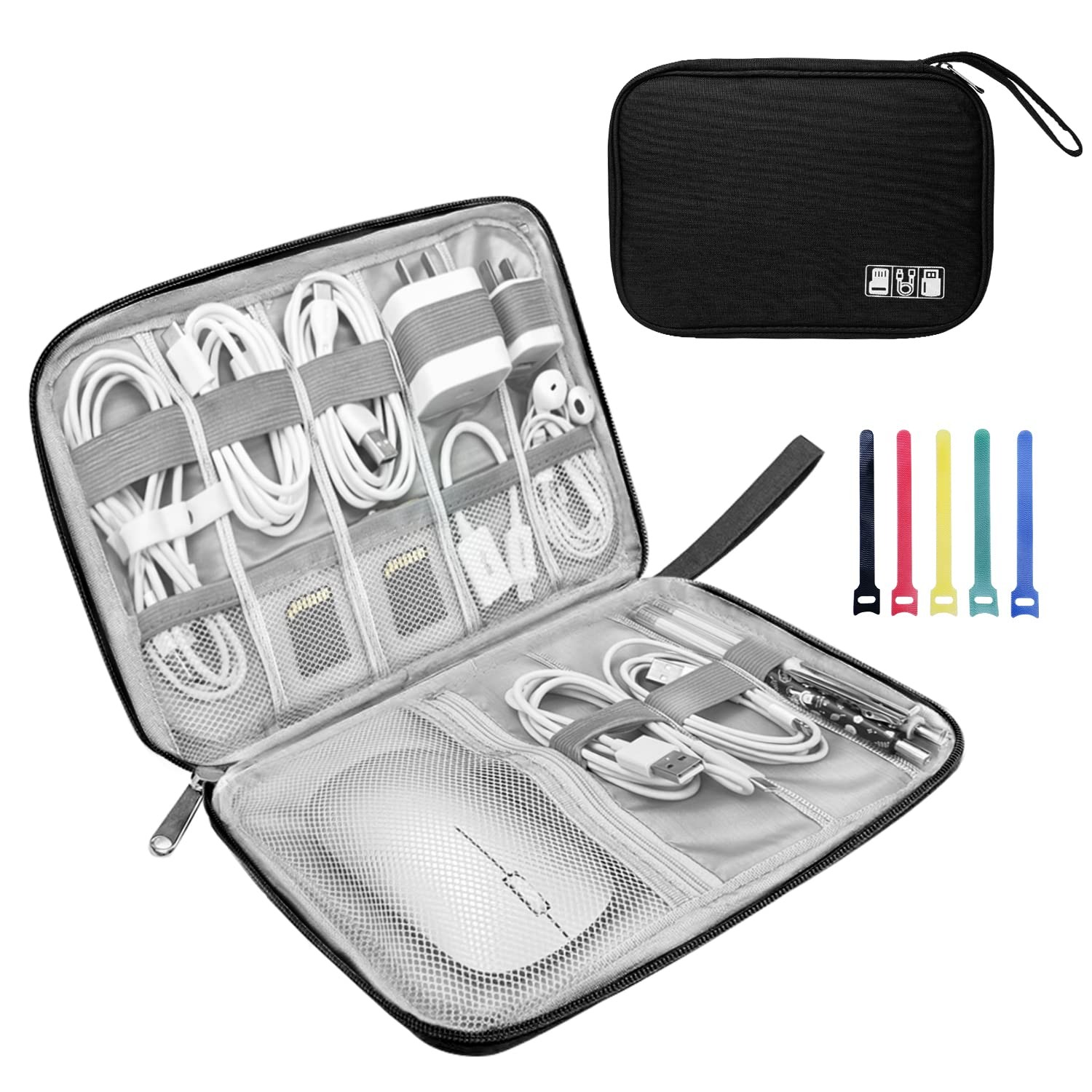 Lcsmaokin Electronics Organizer Travel Single Layer, A-Black Set 