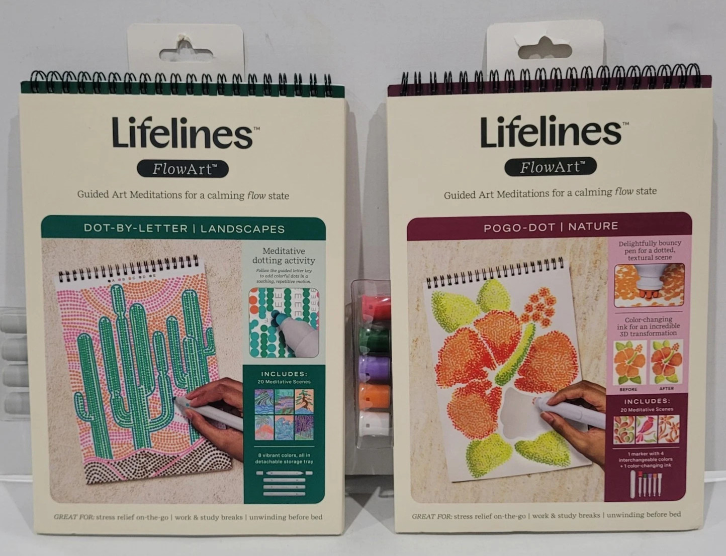 2pk Lifelines Flow art Dot By Letter Landscapes & Pogo-Dot Nature LOT of 2 NEW