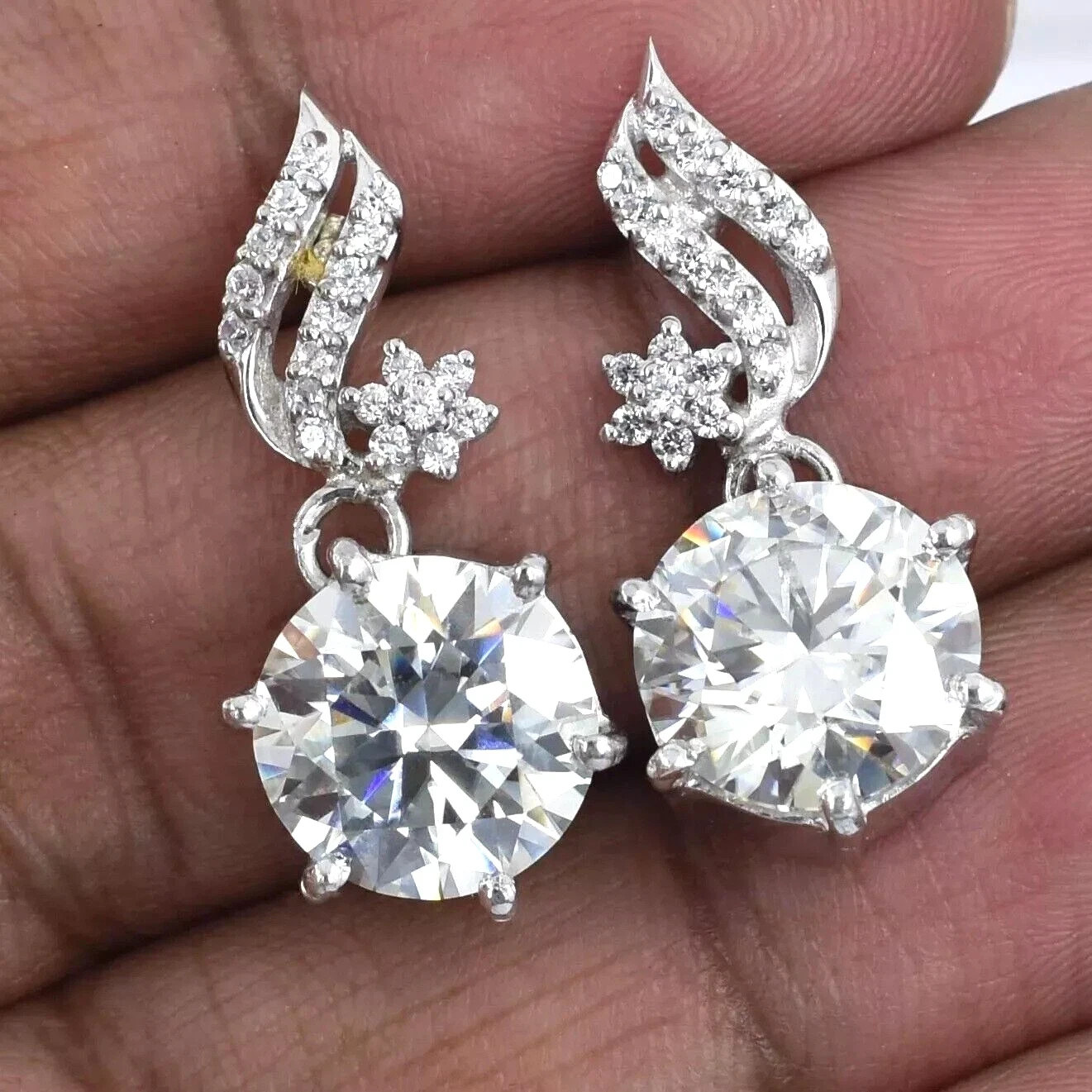 8 Ct Treated Certified Gorgeous Off White Diamond Dangler Earrings In 925 Silver
