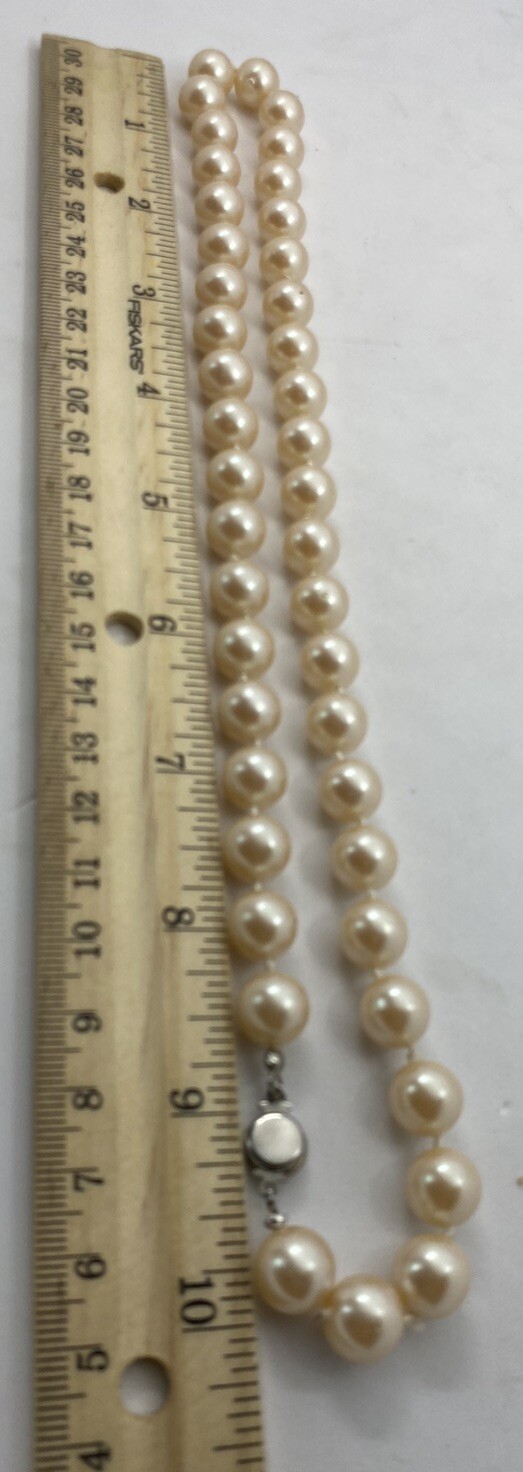 Vintage Pearl Necklace Chocker Champagne 10” Interlocking Silver Clasp Unmarked