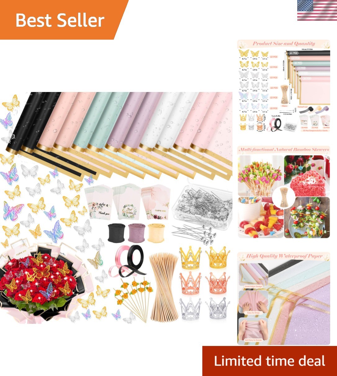 366 pcs Flower Bouquet Wrapping Paper,Waterproof Flower Floral Wrapping Paper...