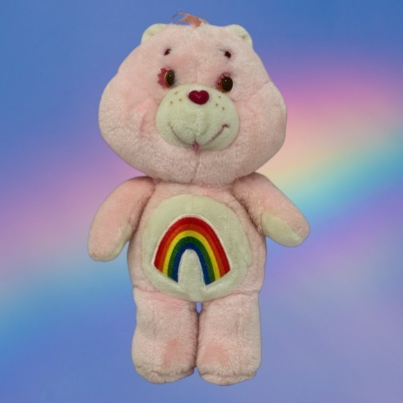 Vintage 1983 Kenner Care Bears Cheer Bear Pink Rainbow Plush Stuffed Animal 13"
