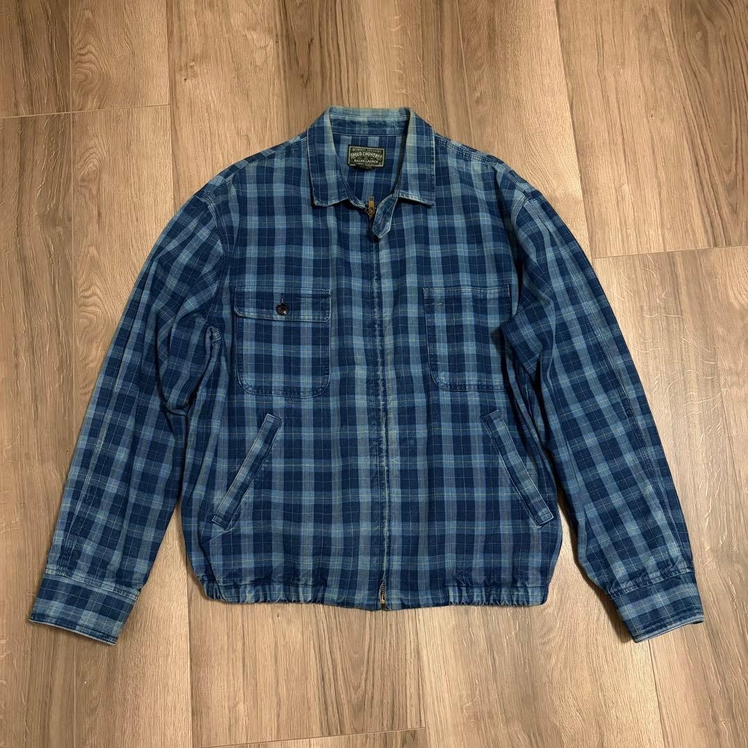 Polo Country Men’s Denim Jacket Size L Check Cotton Made In USA Vintage 90s