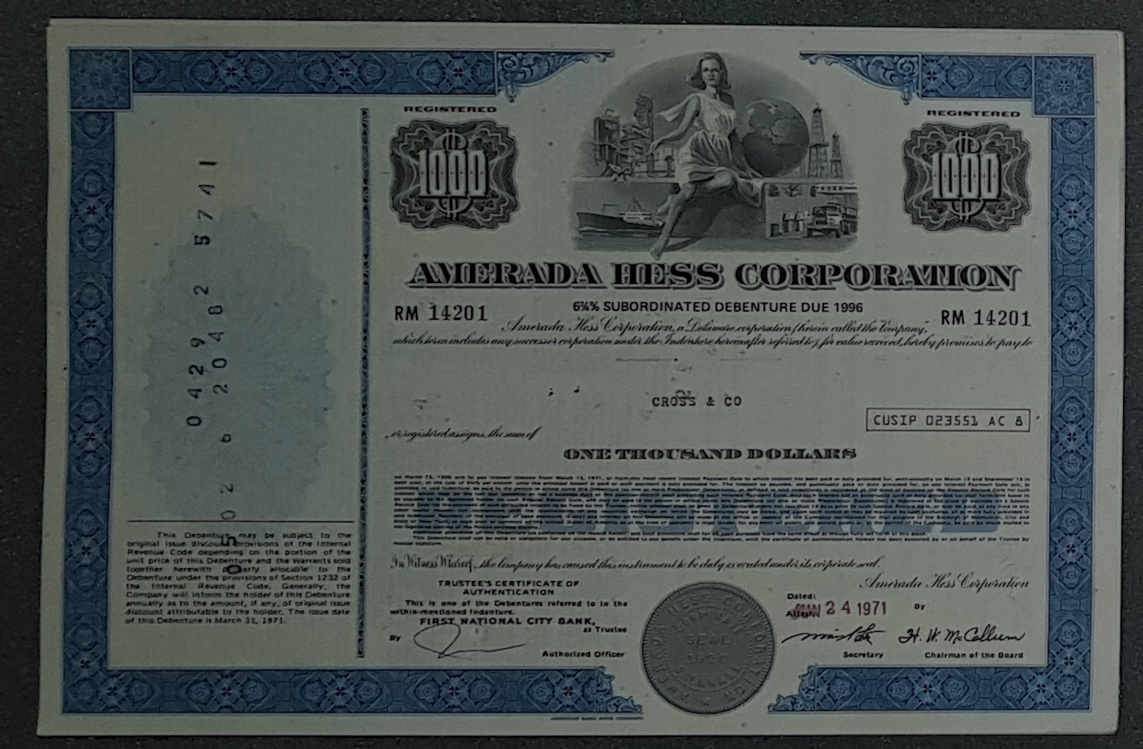 60 X Amerada Hess Corporation 6 3/4 Bond Due 1996 $1,000