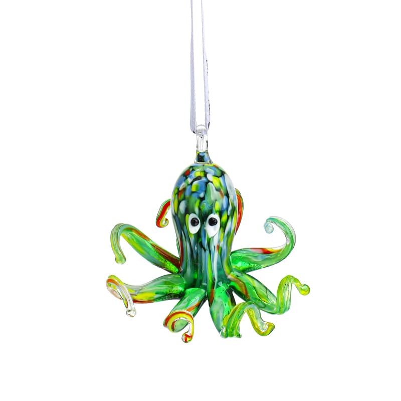 2'' Art Glass Octopus Coastal Hanging Ornament Blown Sea Animal 