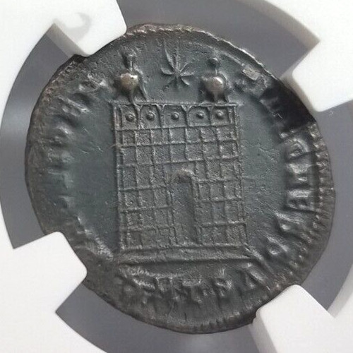 Constantine II Roman Empire Nummus NGC AU Camp Gate Castle Keep Ancient Caesar