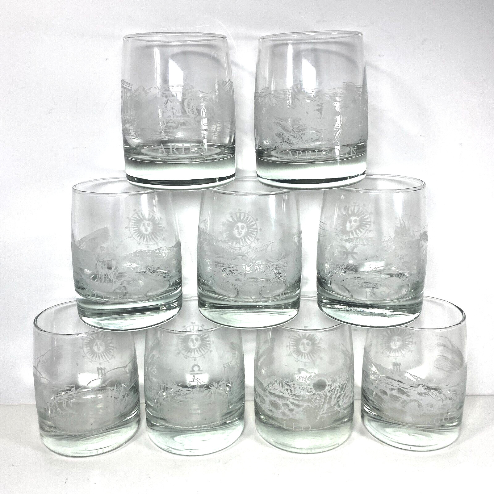 Vtg Zodiac Etched Clear Whiskey Glass 12oz Barware Drinkware Horoscope ~PICK ONE