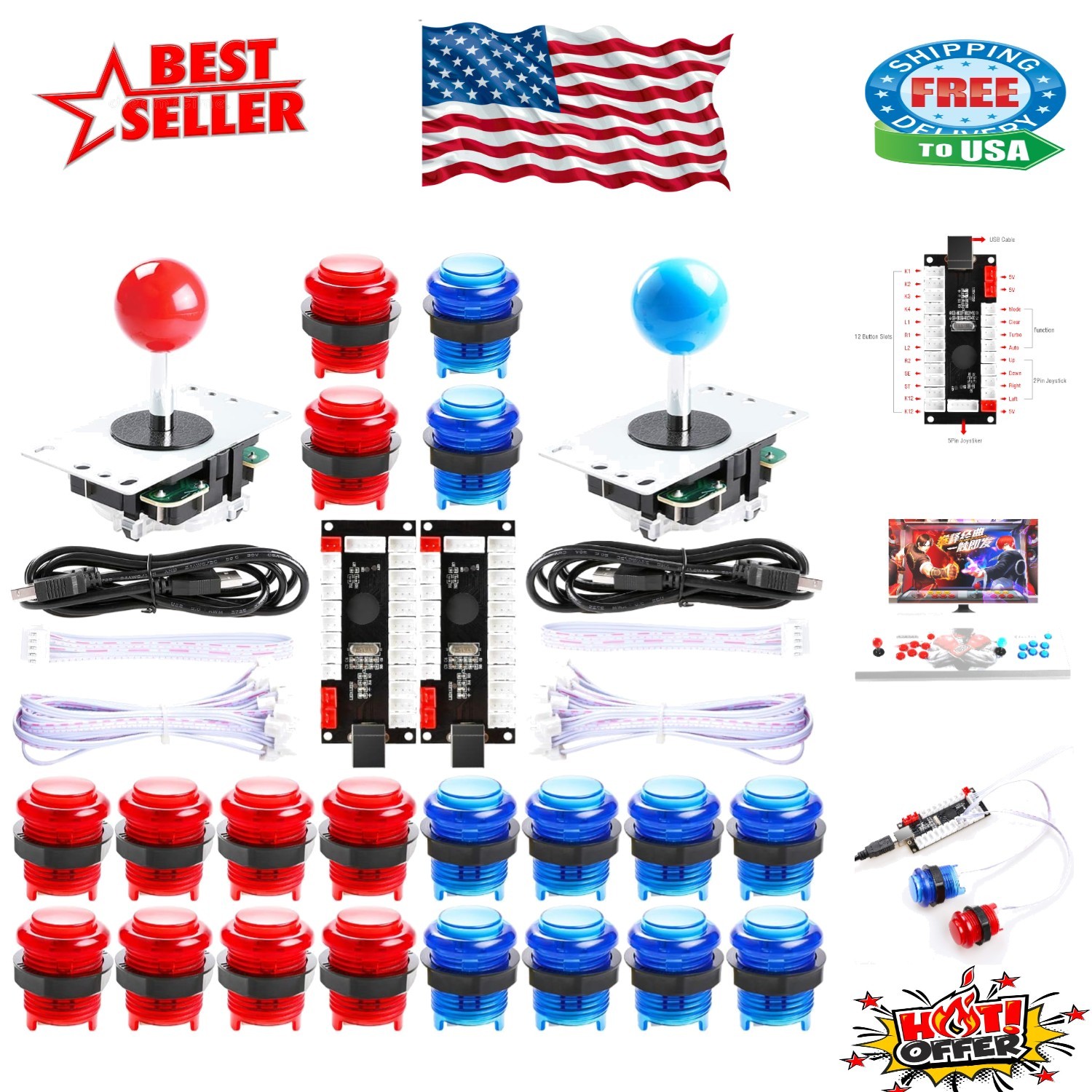 Ultimate LED Arcade DIY Kit for MAME and Raspberry Pi - 2 Joysticks & 20 Buttons