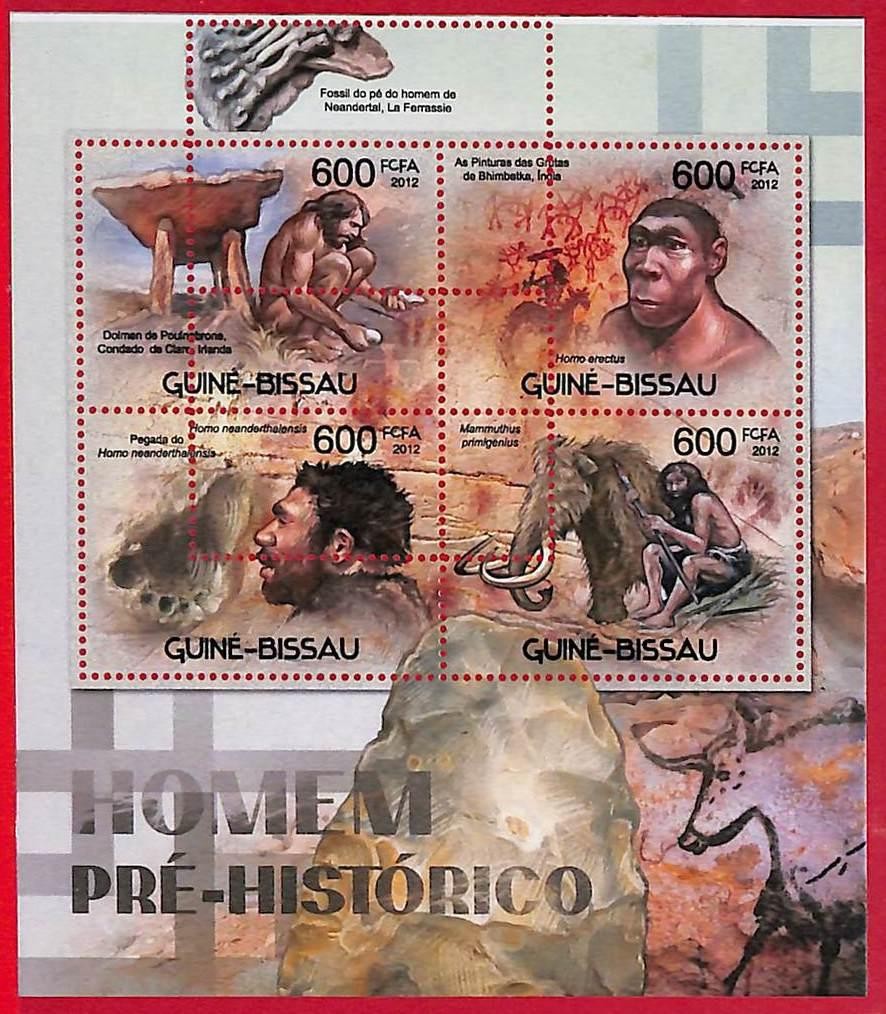 A5221 - GUINE-BISSAU - ERROR MISPERF Stamp Sheet - 2012 - Prehistoric Man