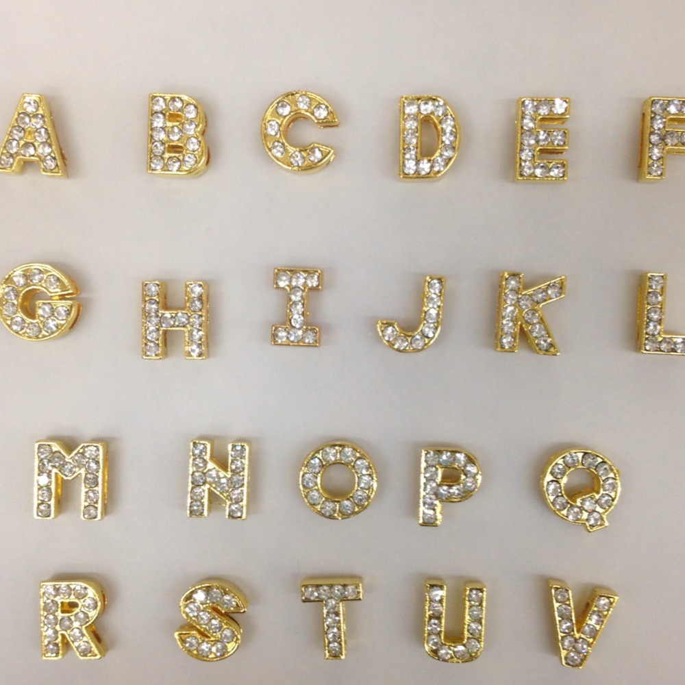 52pc A-Z (2 each) Alphabet Gold tone Letter Slider Charm 8mm (USA Seller)