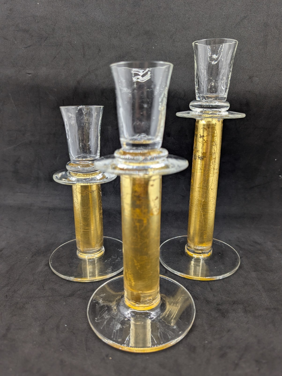 3 Union Street Gold Gilt Art Glass Candlesticks | Modern Heritage Luxe Trio