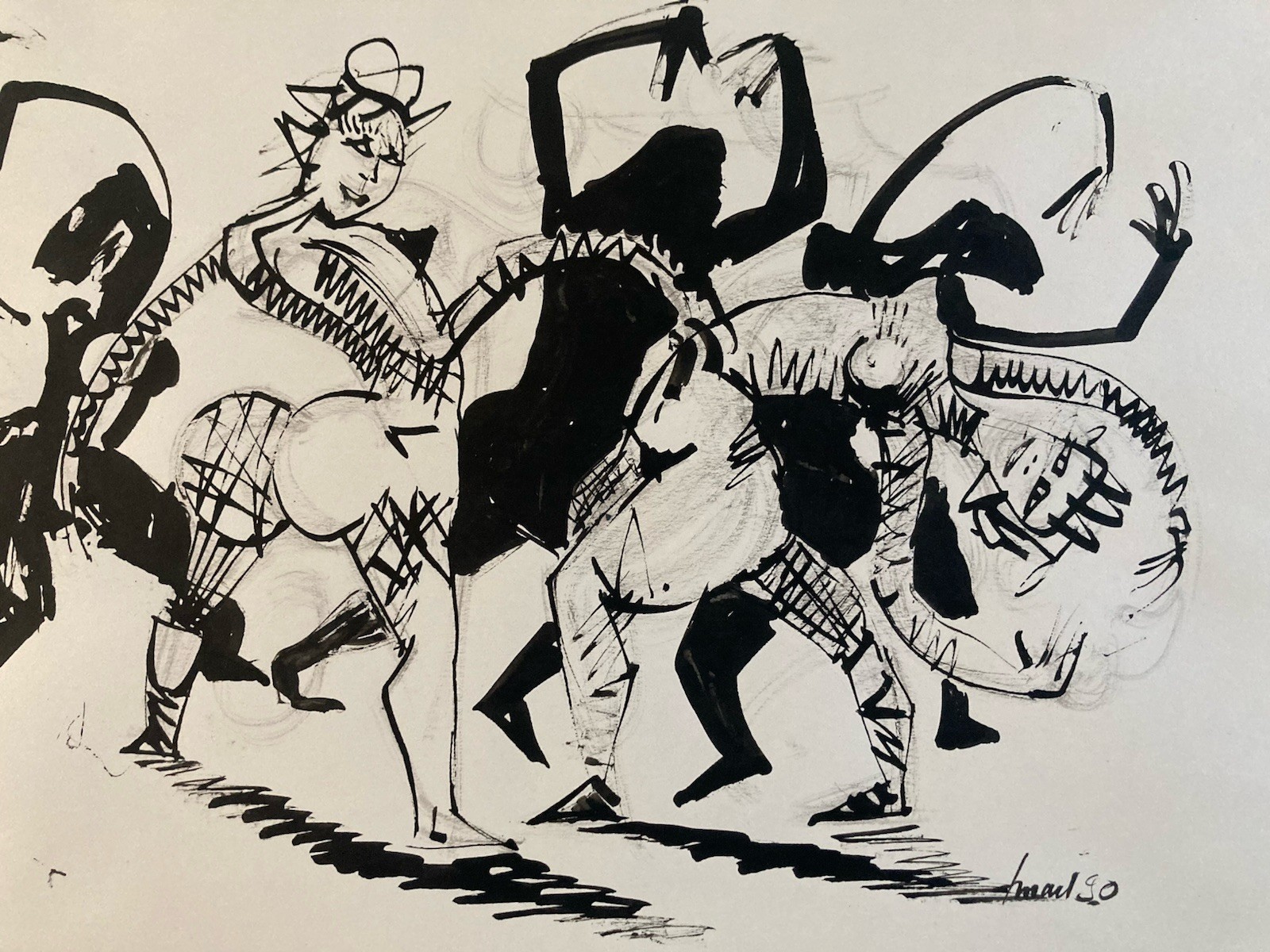 Très Beau Dessin Lavis Encre Femme Nue Danse Nu Erotique 1990 A Identifier Punk