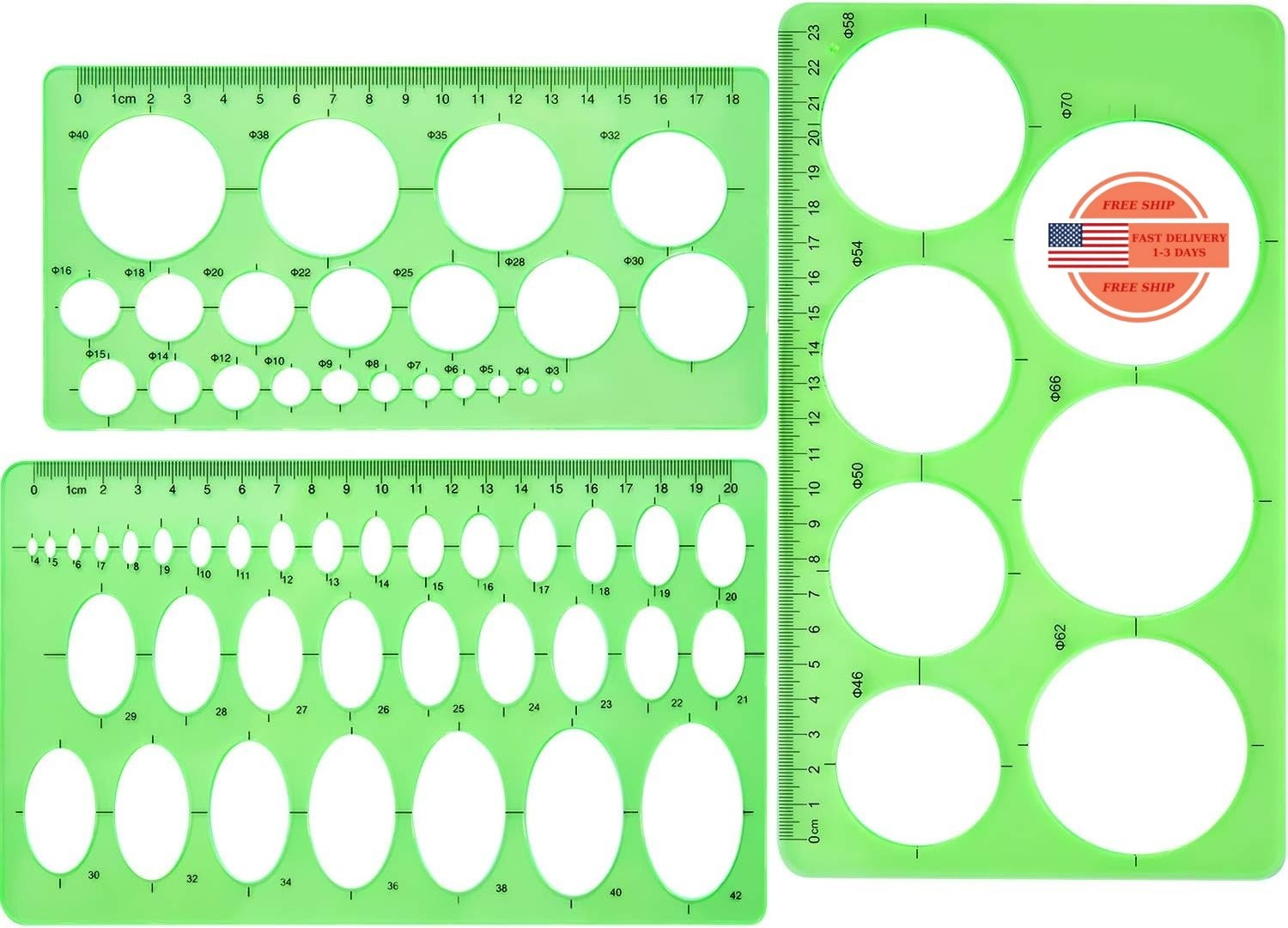 Plantillas circulares de 3 piezas para dibujar, 3 tamaños, plantillas circulares