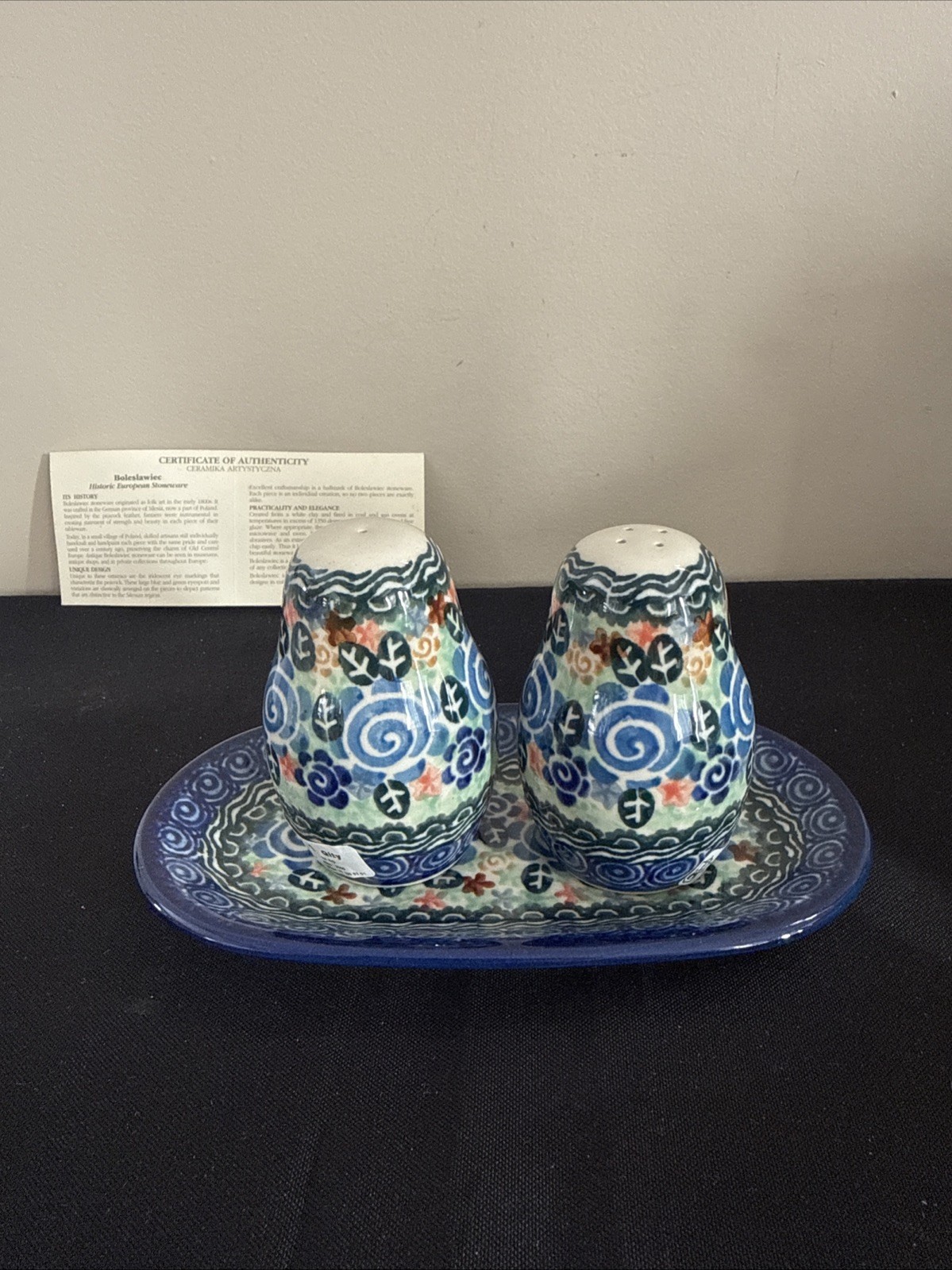 Salt and Pepper Set Ceramika Artystyczna With Tray Hand Made Poland