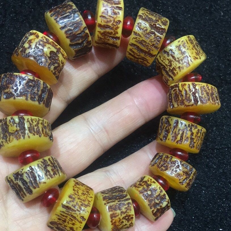 Amber Beeswax Bracelet Barrel Beads Couple Jewelry Handmade Unisex  Accessory