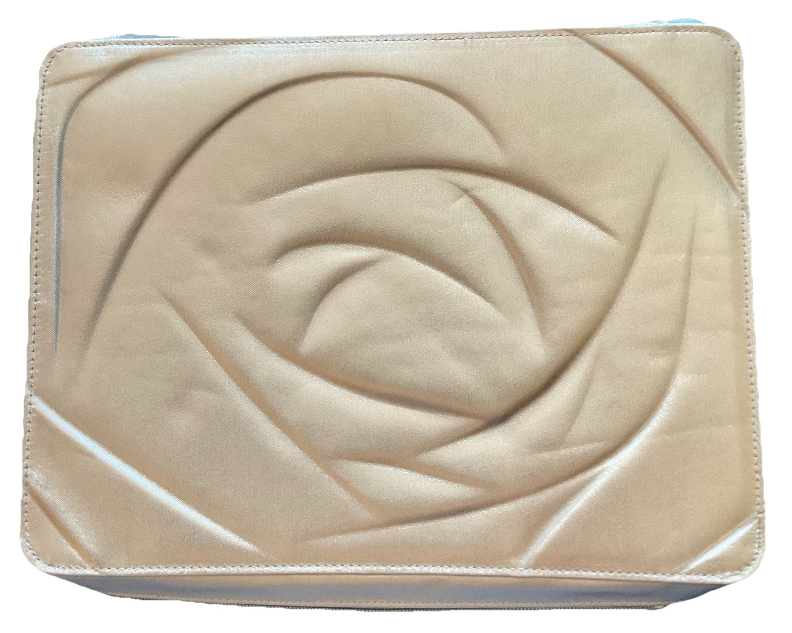 Lancome Gold Satin Lined Cosmetic Zipper Make-up / Toiletry Bag / Train Case NEW