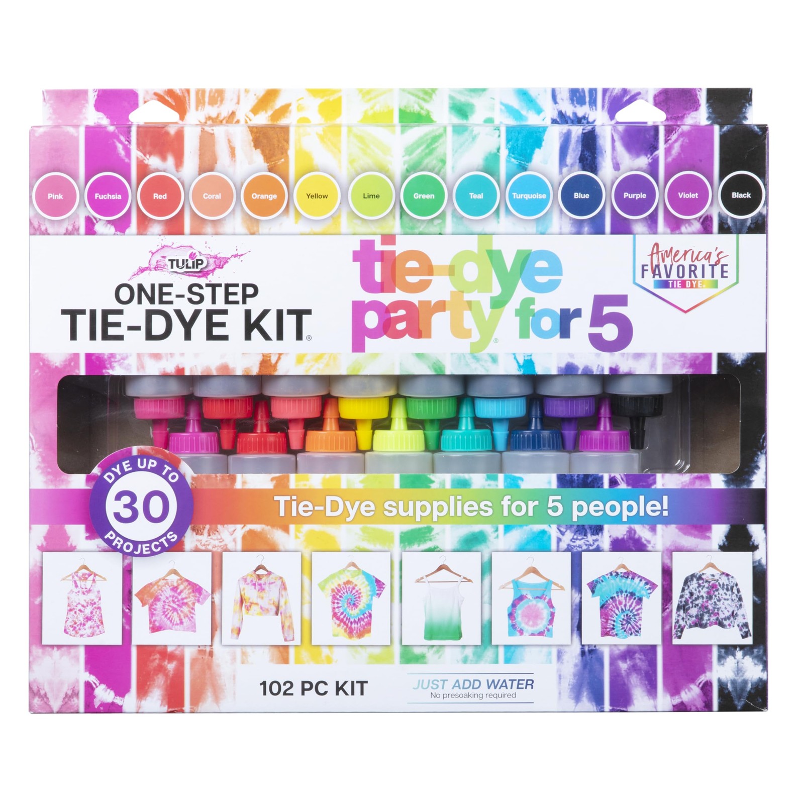 -Step Tie-Dye Kit Party for 5, Large Party Activity, Arts & Crafts Gift, Vibr...