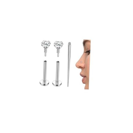  16g/18g/20g Titanium Internal Thread CZ Stud 8mm bar,4mm gem Silver,18G