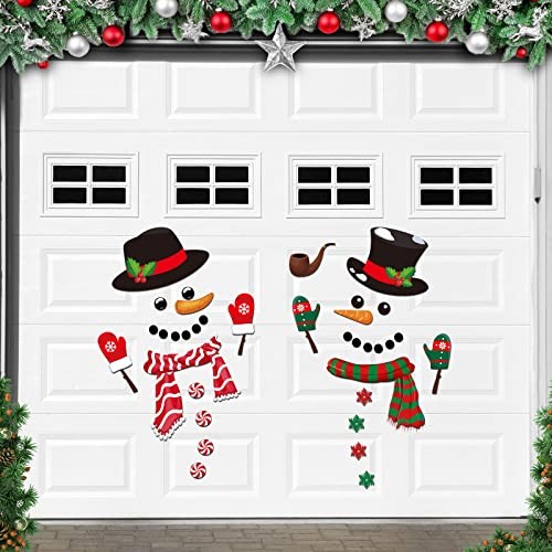  2 Sets Christmas Garage Door Magnets Decorations Snowman Garage Door Magnetic 