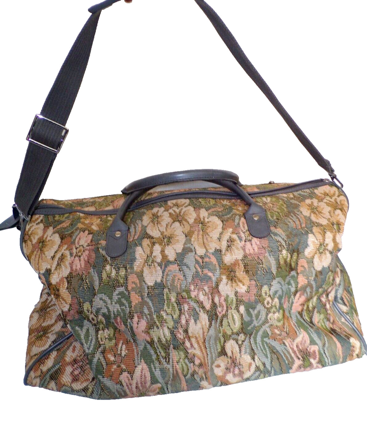 Tapestry Tote Bag Carrying Case Overnight Suitcase Bag Floral Print Vintage  Lg.