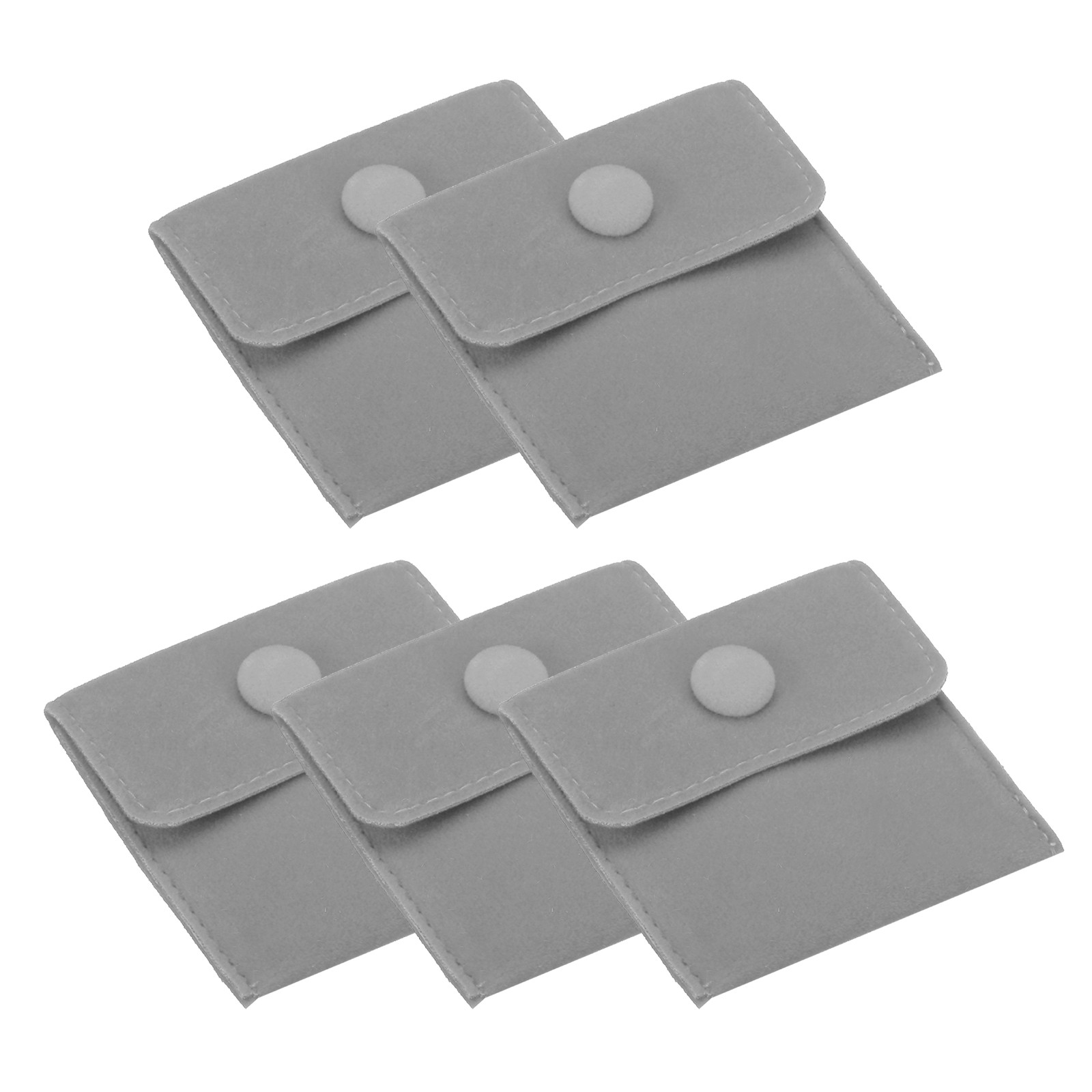 7x7cm Jewelry Pouches with Snap Button, 5 Pcs Soft Storage, Light Grey