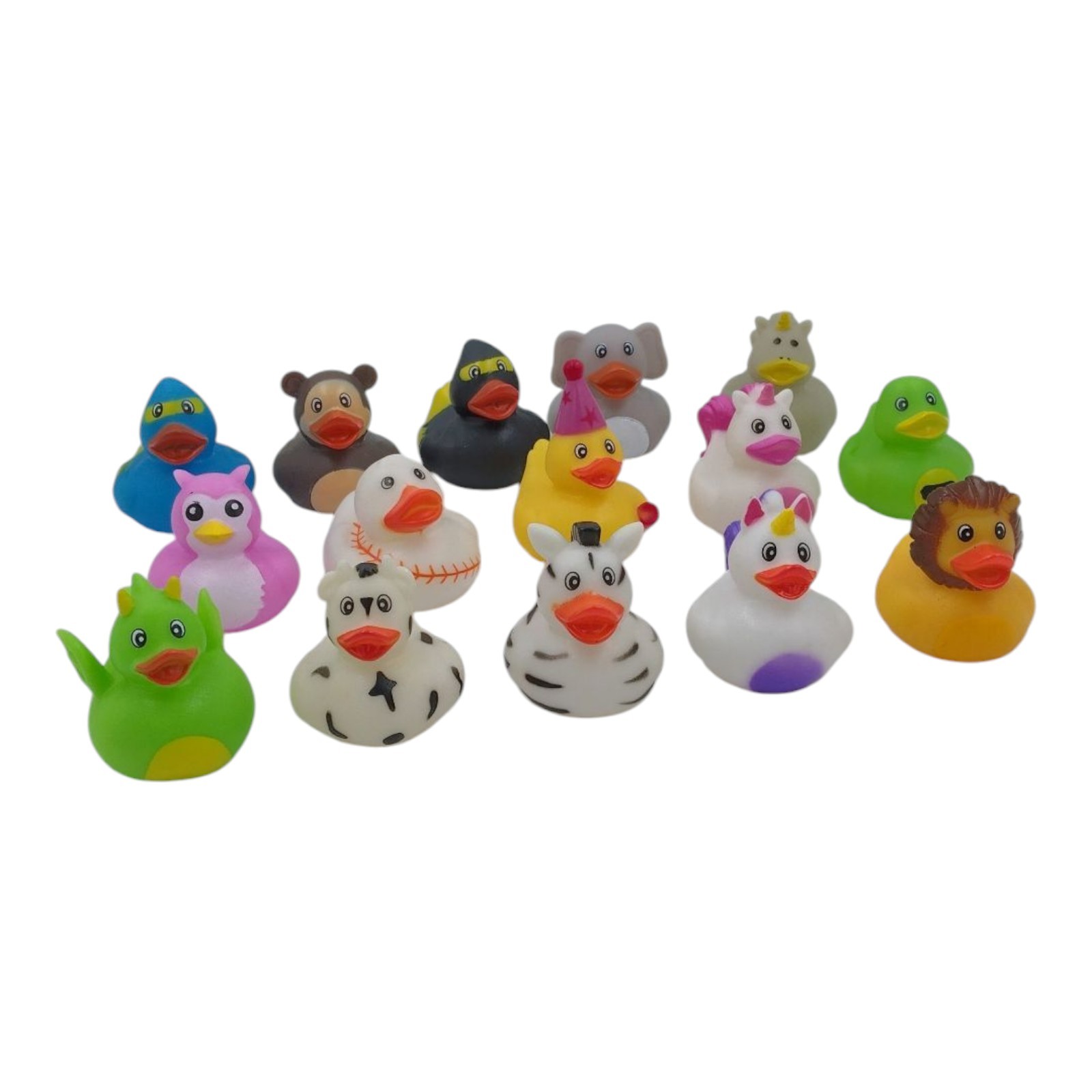 Lot of 15 Rubber Ducks Duckies Ducky Plastic Unicorn Animal Baseball Sports