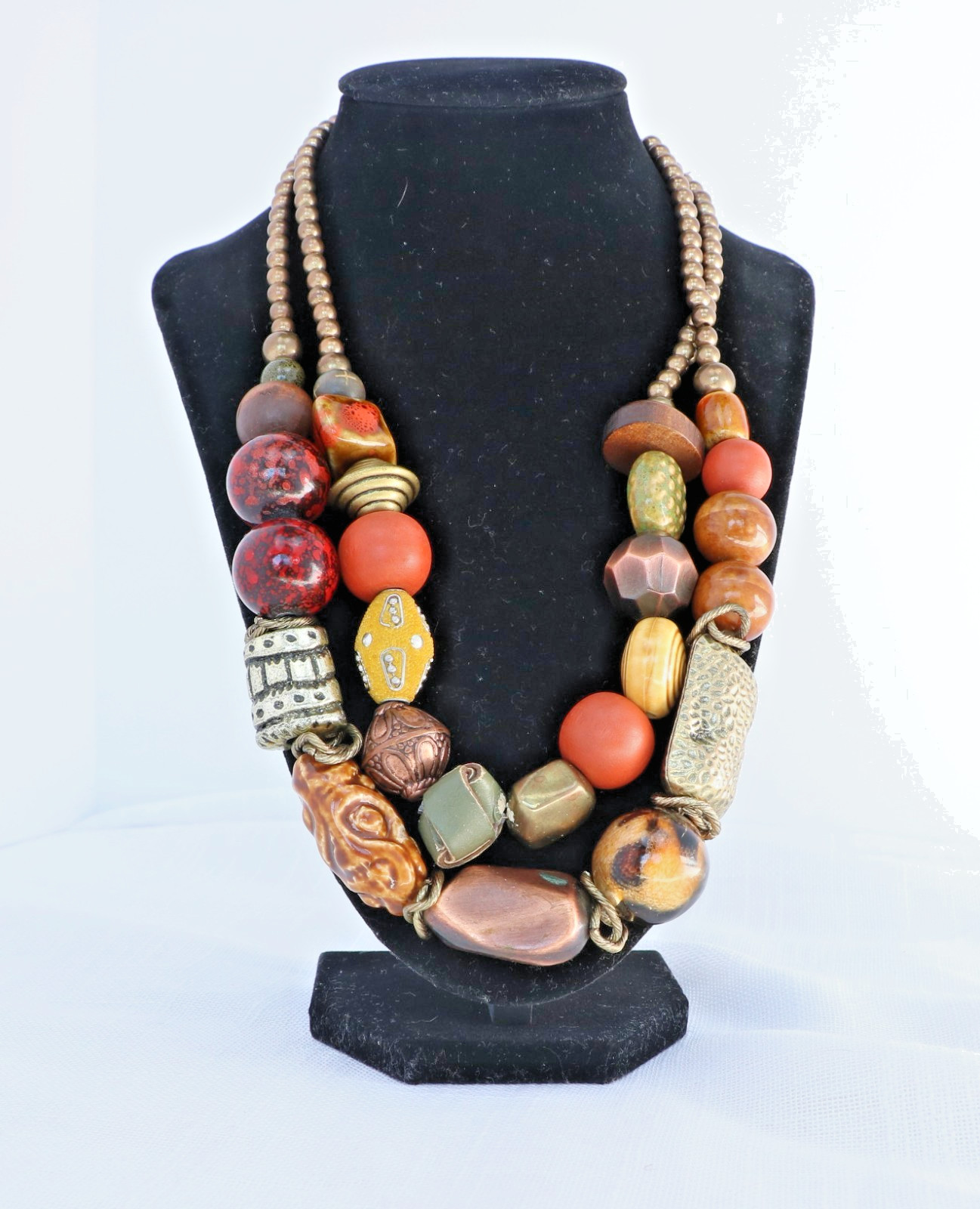 Vintage Boho Tribal Fusion Agate, Resin & Brass Necklace