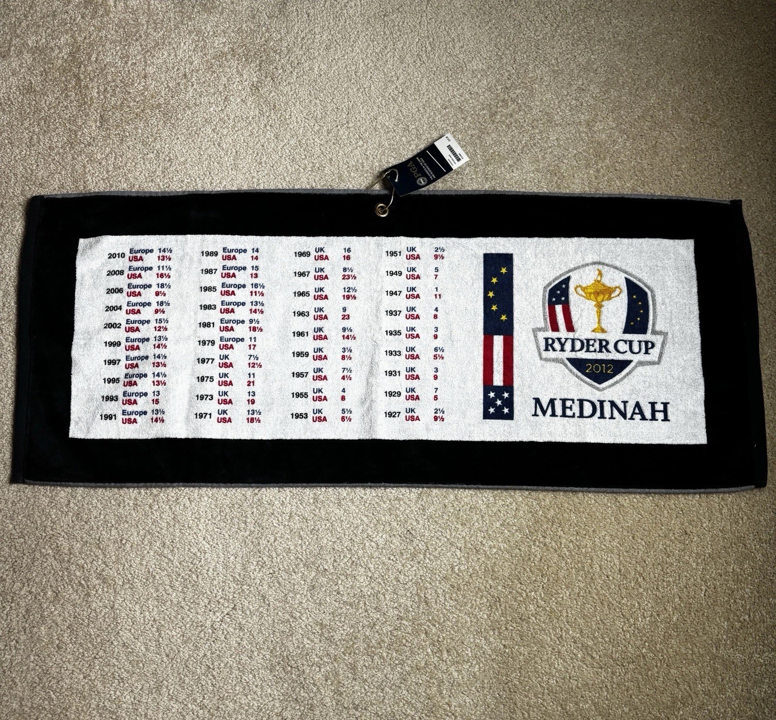 Ryder Cup 2012 Medinah Golf Towel Pro Edge 16x40 NEW WITH TAGS