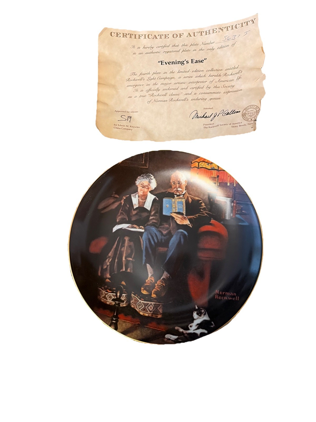 VINTAGE KNOWLES NORMAN ROCKWELL "Evening's Ease" Collector Plate LIMITED EDITION