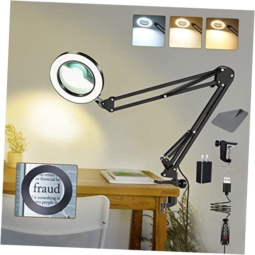 10X Magnifying Glass with Light and Clamp, Magnifier with Light Hands Black