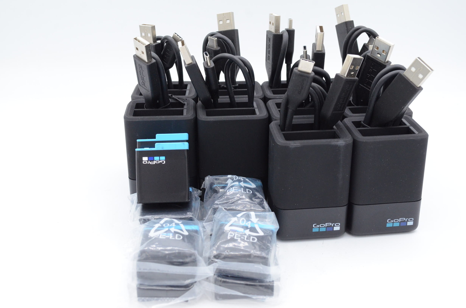 lot of 10 GoPro Dual Battery Chargers and Batteries for HERO5,6, 7, & 8 Cameras