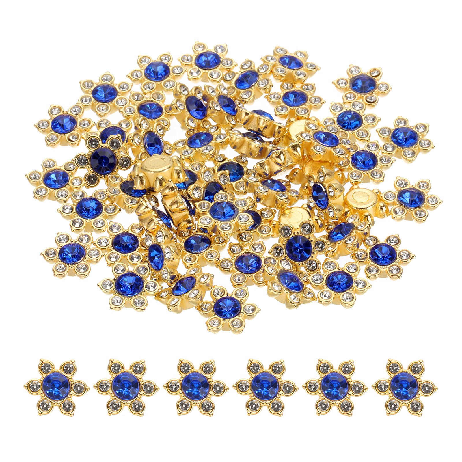 100 Pcs 13mm Flatback Flower Crystal Rhinestone Embellishments, Blue